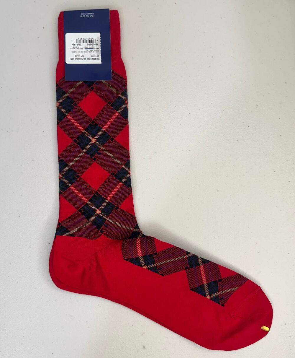 Polo Ralph Lauren Red Tartan Plaid Dress Socks Cotton Blend Size 10-13 Japan